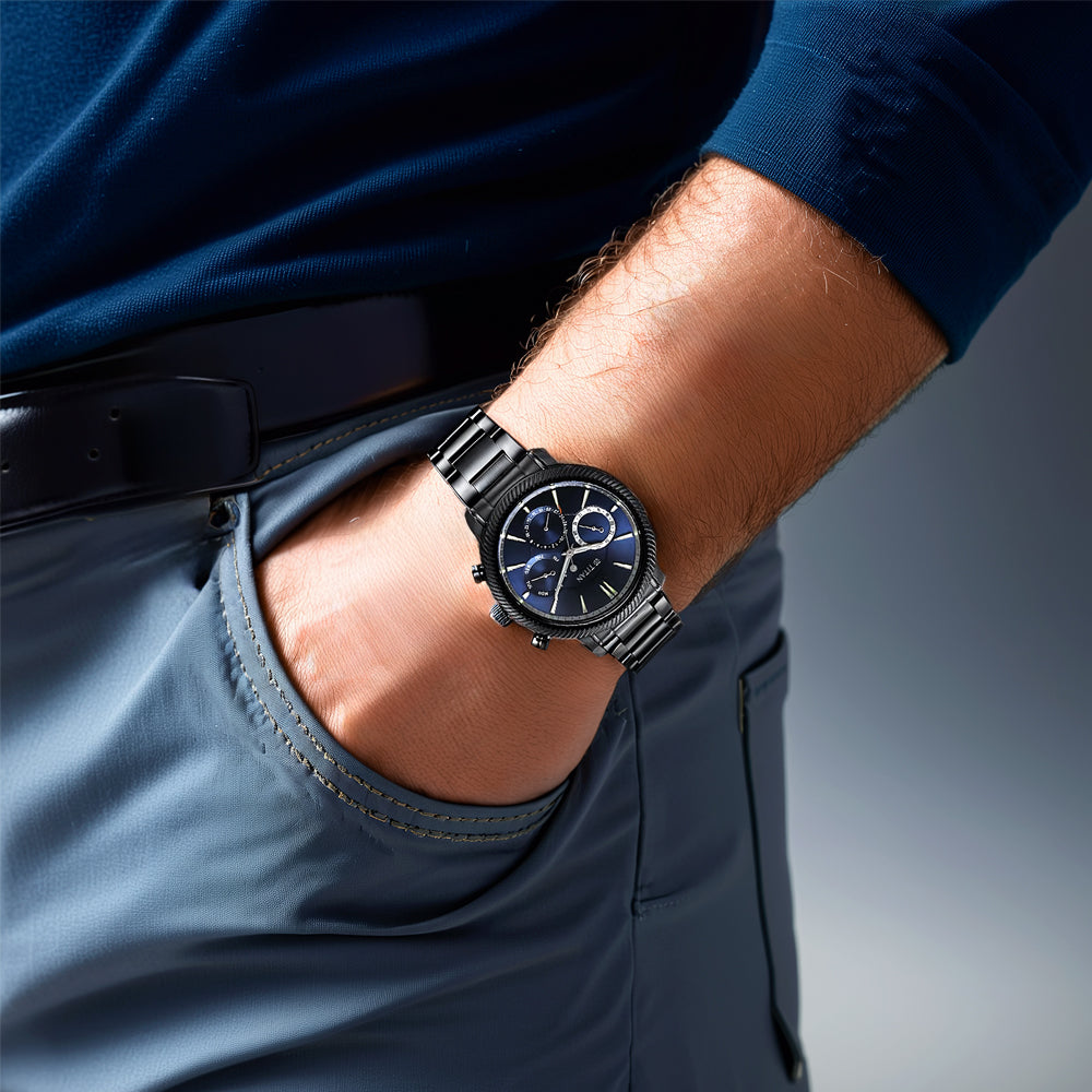 Titan Stellar Quartz Multifunction Blue Dial Stainless Steel Strap Watch for Men 10012NM01