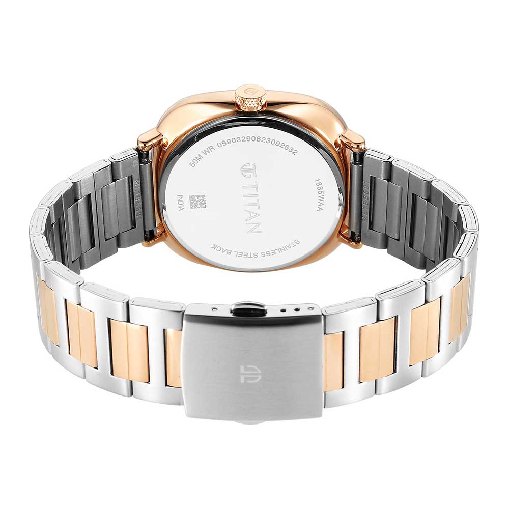 Titan Shaped Case Silver White Dial Metal Strap Watch