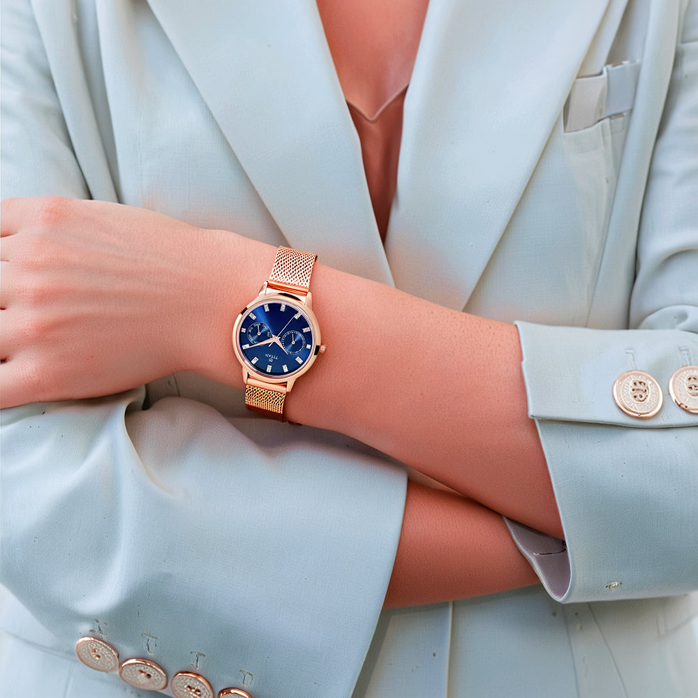 Titan Sparkle Quartz Analog with Day and Date Blue Dial Watch for Women