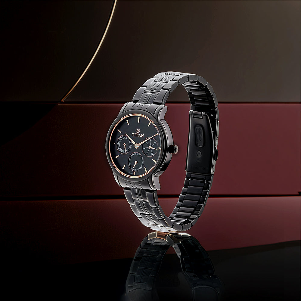 Titan Workwear Black Dial Women Watch With Stainless Steel Strap 2589NM01