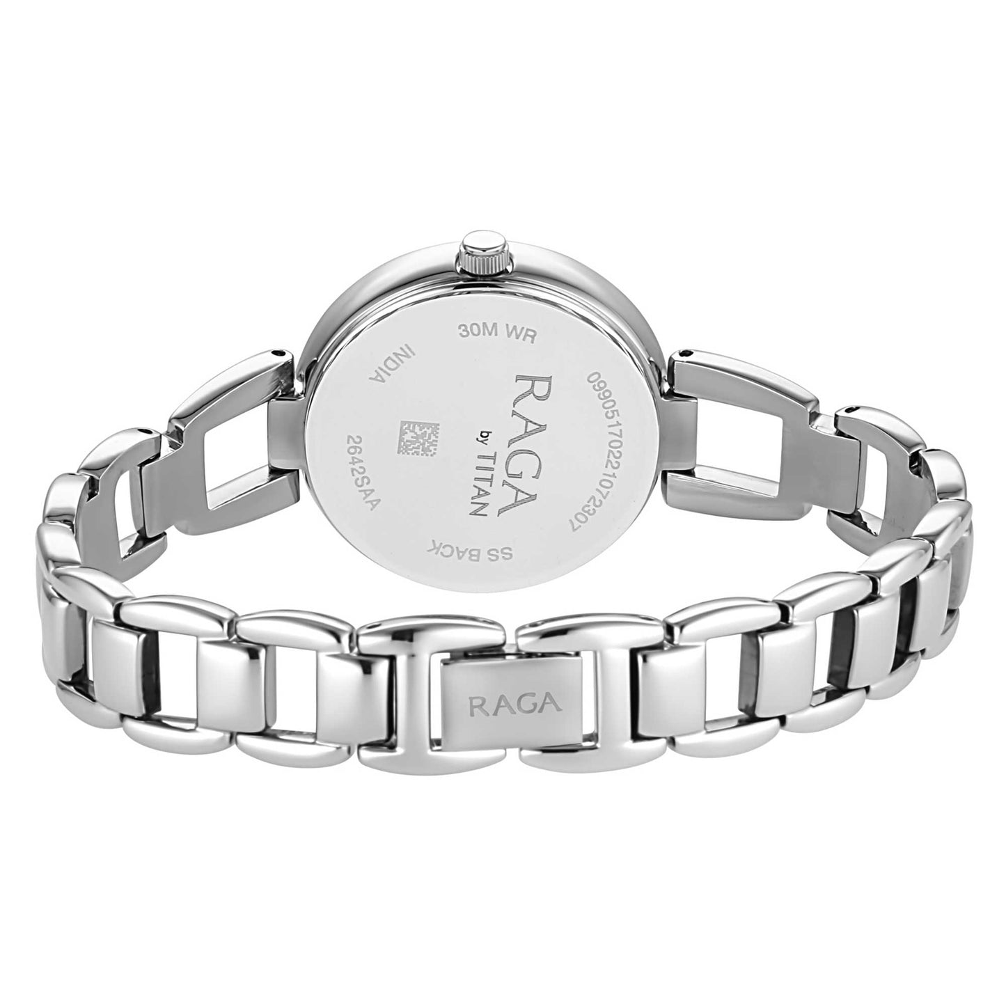 Titan Raga Viva Blue Dial Analog with Date Silver Metal Strap Watch for Women 2642SM02