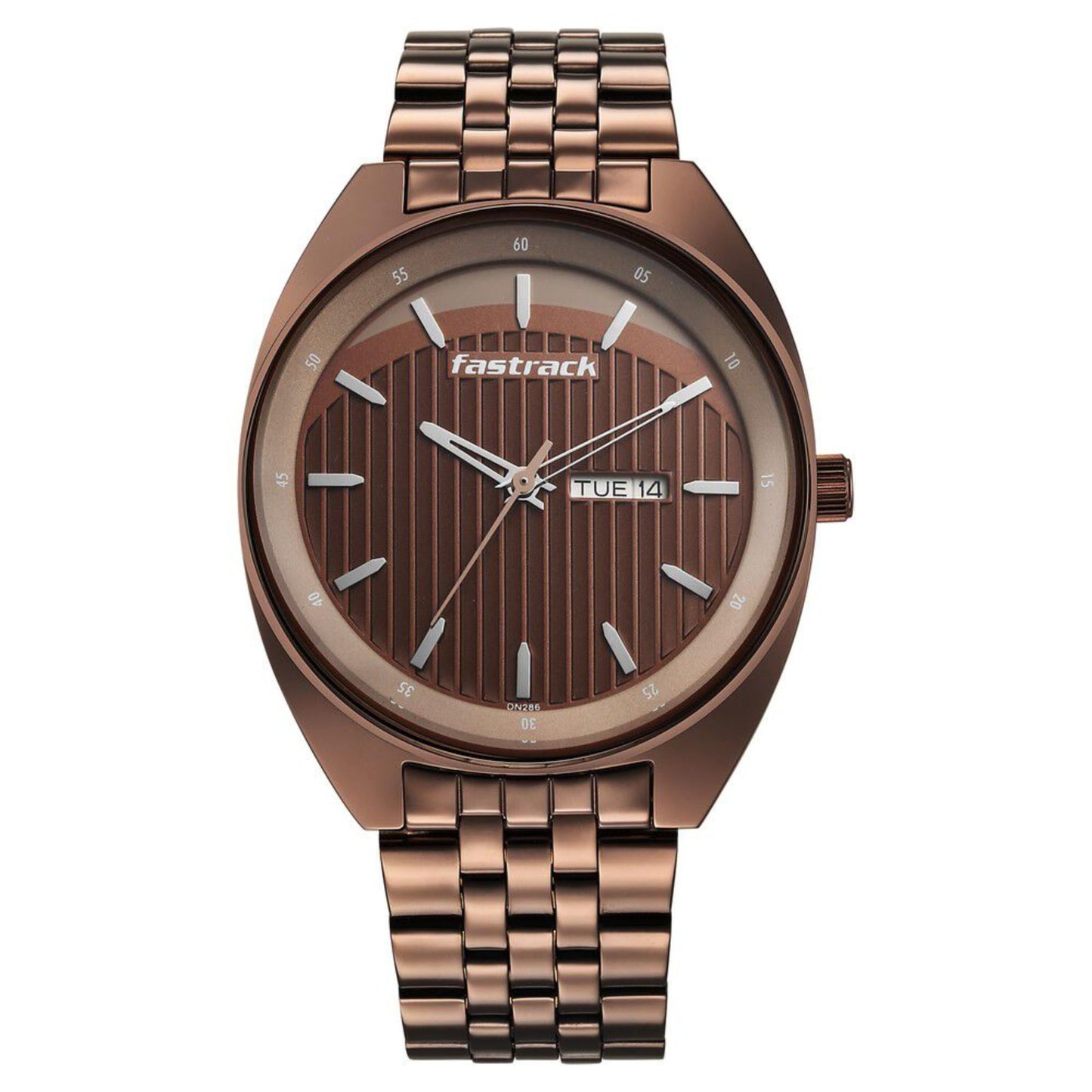 Fastrack Snob X Brown Dial Metal Strap Watch for Guys (3292QM02)