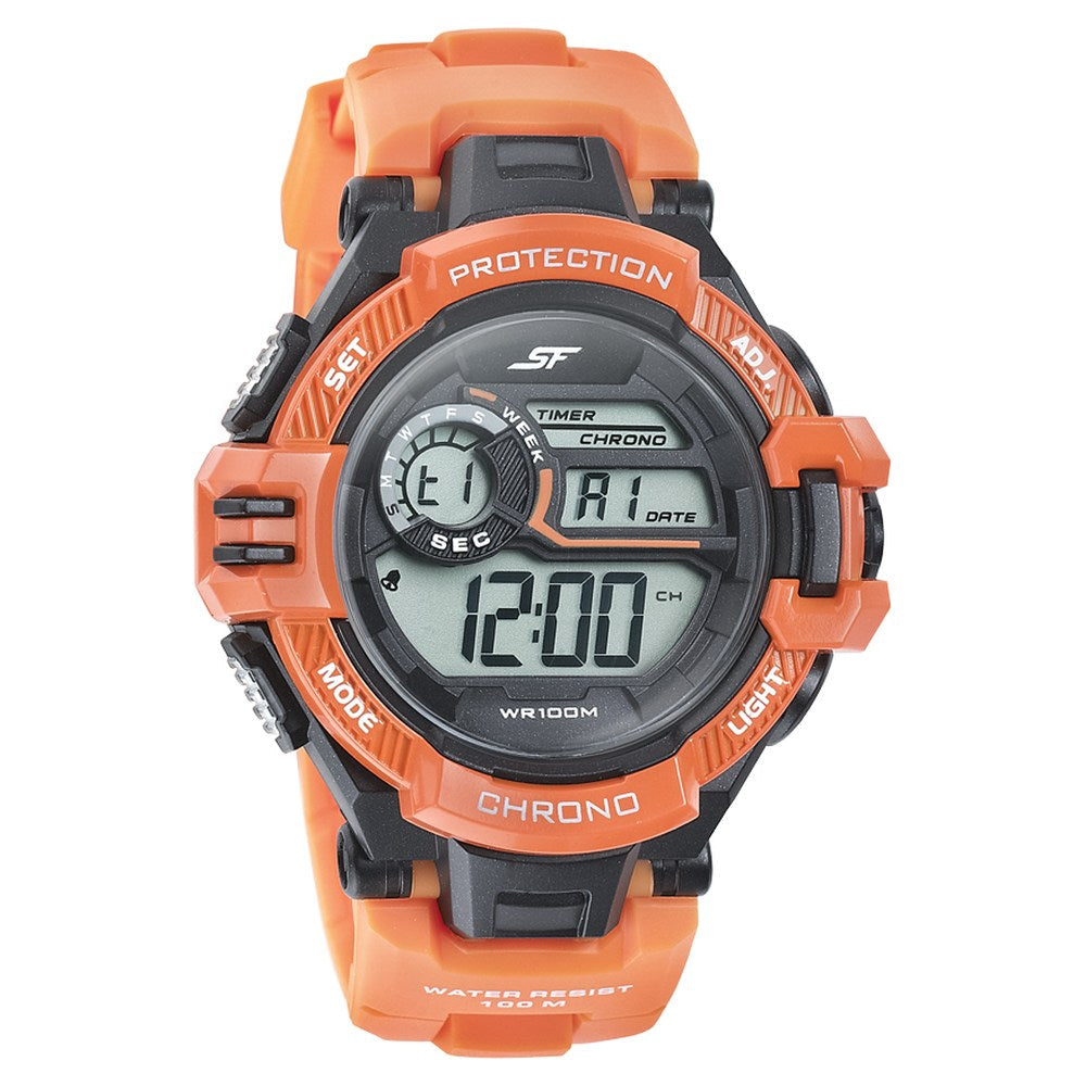 SF Digital Dial Orange PU Strap Watch for Men 77075PP06