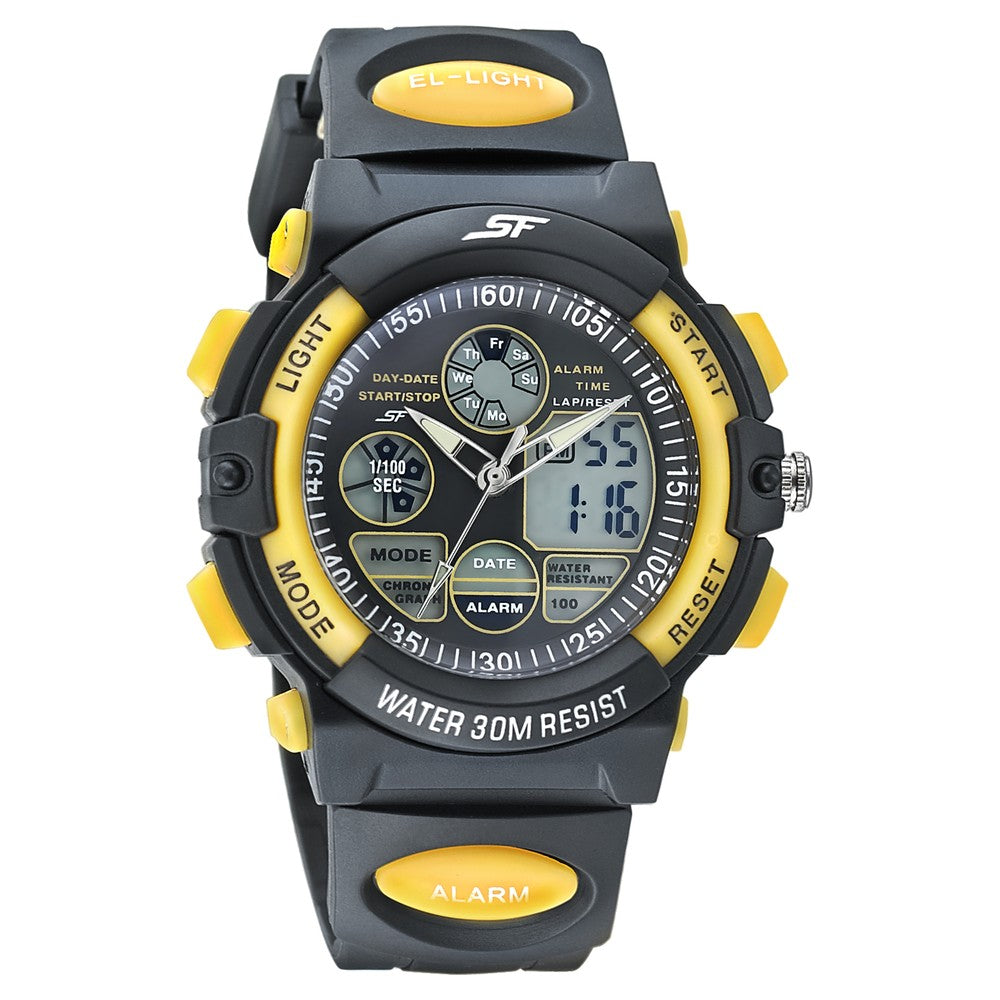 SF Quartz Digital Analog Digital Black Dial PU Strap Watch for Men 77116PP01