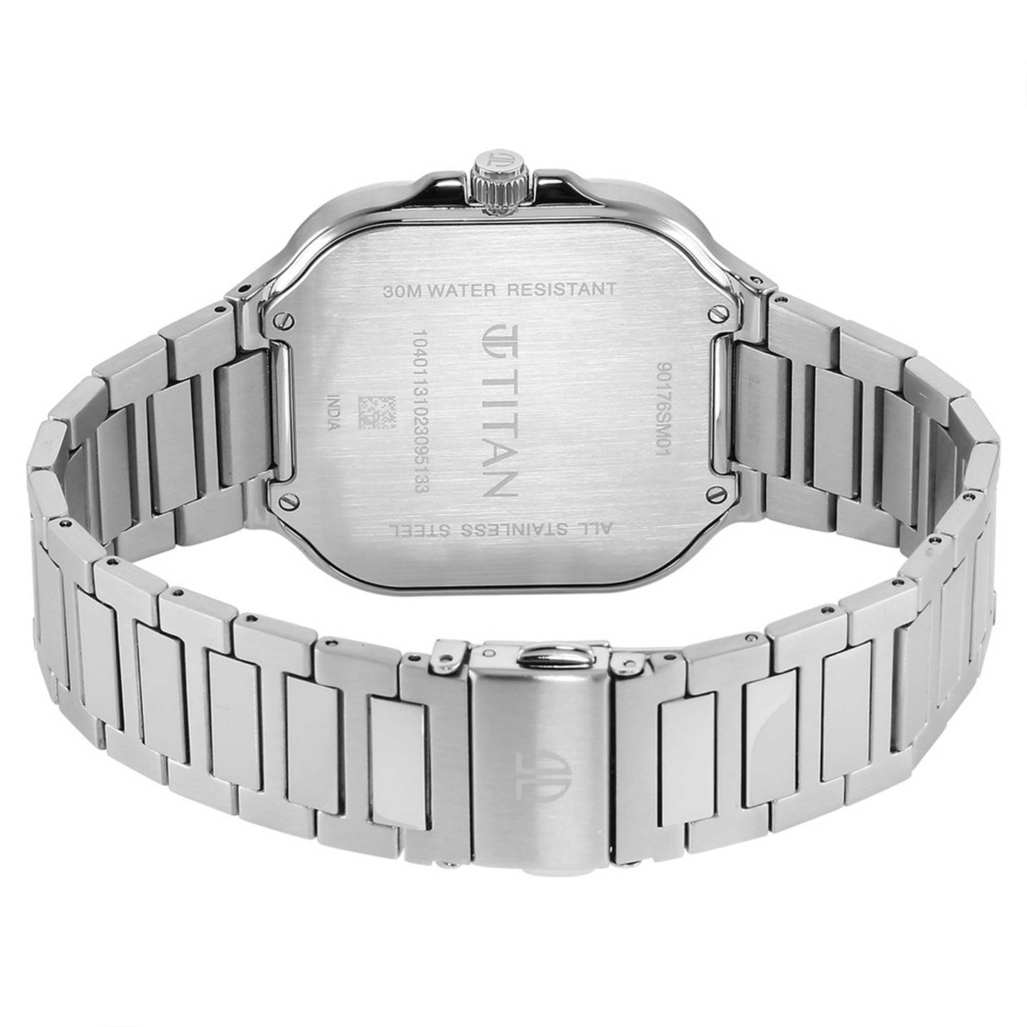 Titan Classique Slim Square Quartz Analog with Date Blue Dial Stainless Steel Strap Watch for Men-90176SM01