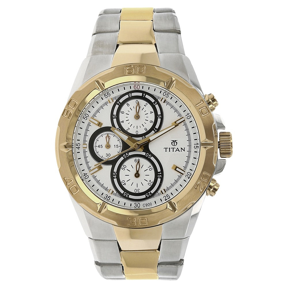 Titan Chronograph White Dial Stainless Steel Strap watch for Men 9308BM01
