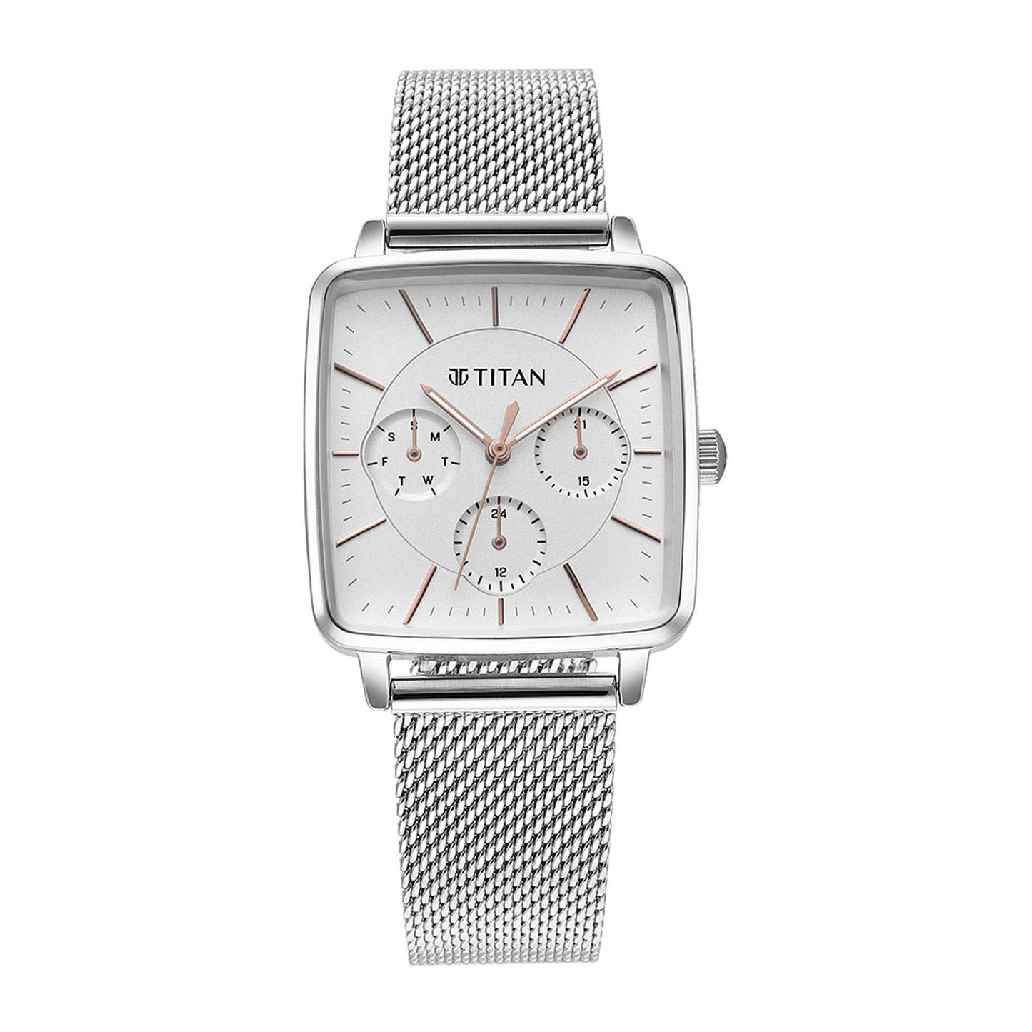 Titan Avant Garde Silver Dial Quartz Multifunction Stainless Steel Strap watch for Women 95176SM01