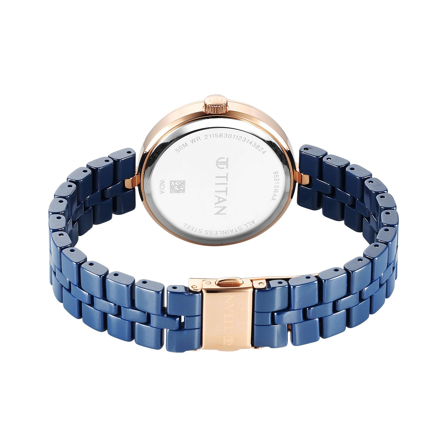 Titan Purple Ceramics Quartz Alog Mother of Pearl Dial Blue Ceramic Strap Watch For Women (95215KC03)