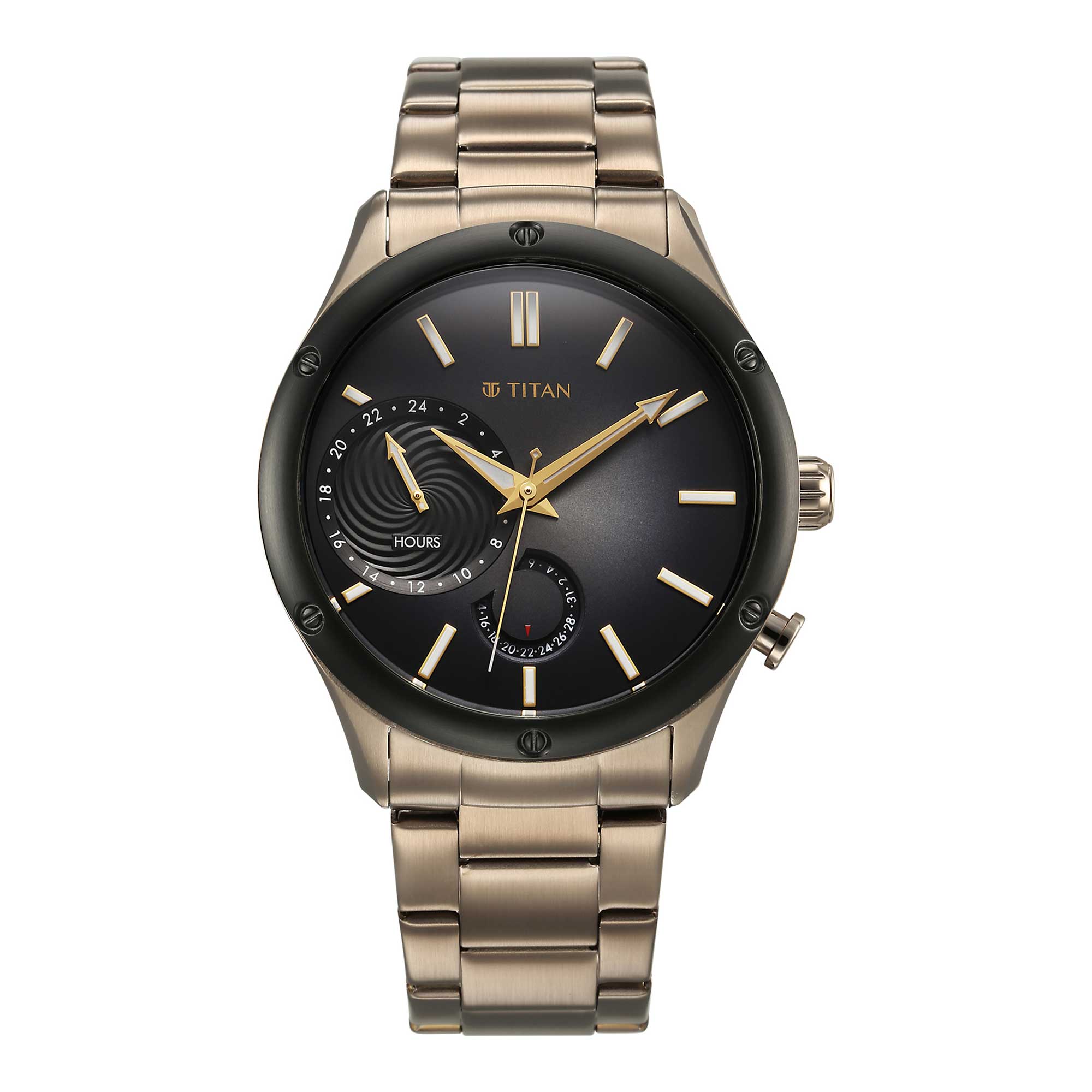 Titan Stellar Multifunction Brown Dial Brown Stainless Steel Strap Watch For Men