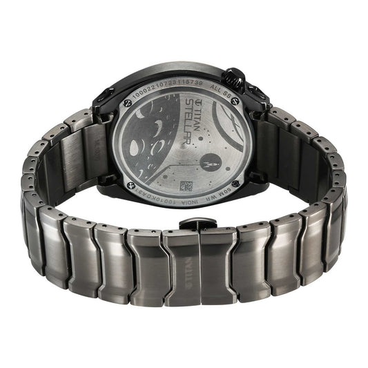 Titan Stellar Quartz Multifunction Black Dial Stainless Steel Strap Watch for Men