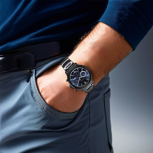 Titan Stellar Quartz Multifunction Blue Dial Stainless Steel Strap Watch for Men 10012NM01