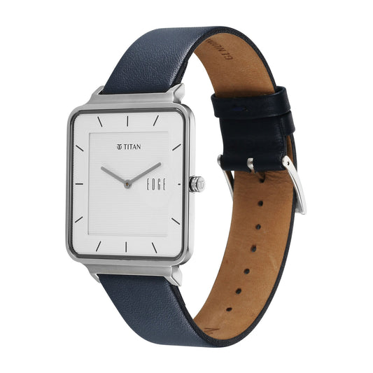 Titan Edge Quad Quartz Analog White Dial With Blue Leather Strap Watch For Men 10017SL01