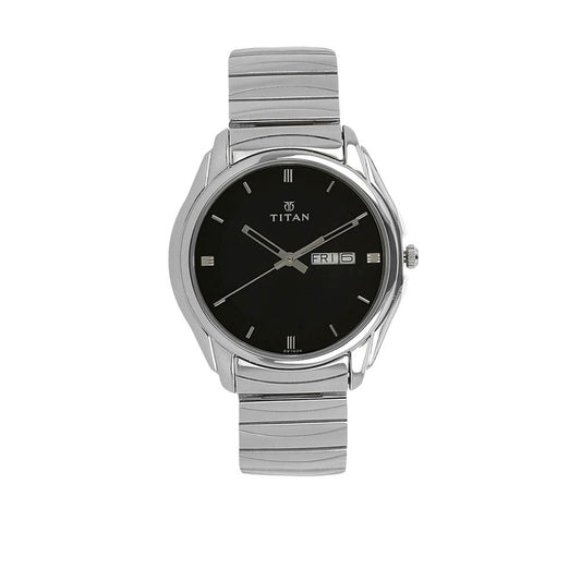 Titan Quartz Analog with Day and Date Black Dial Stainless Steel Strap Watch for Men 1578SM04