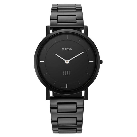Titan Edge Quartz Black Dial Stainless Steel Strap Watch for Men 1595NM01