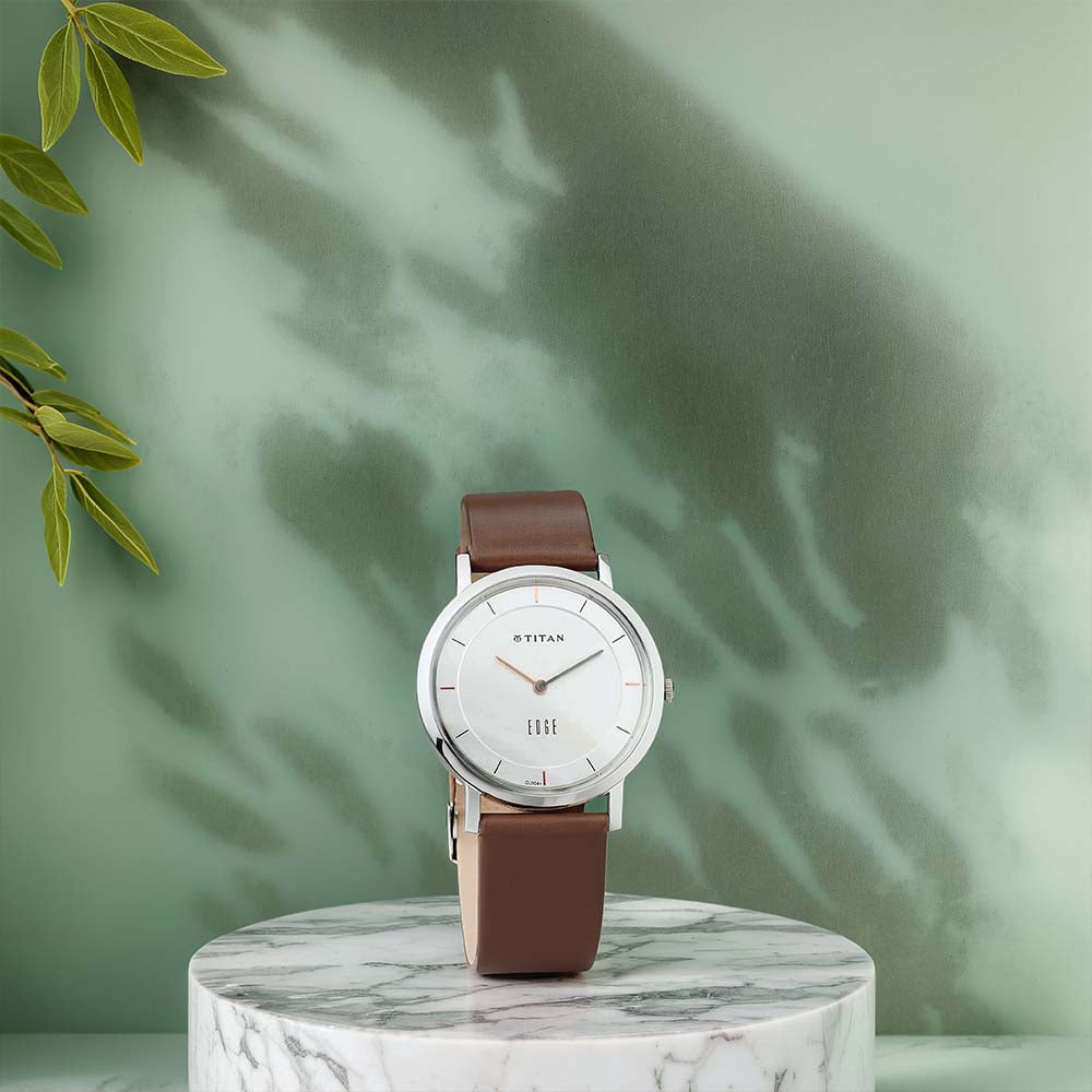 Titan Edge SilverDial Analog Stainless Steel Leather Strap Watch for Men 1595SL03