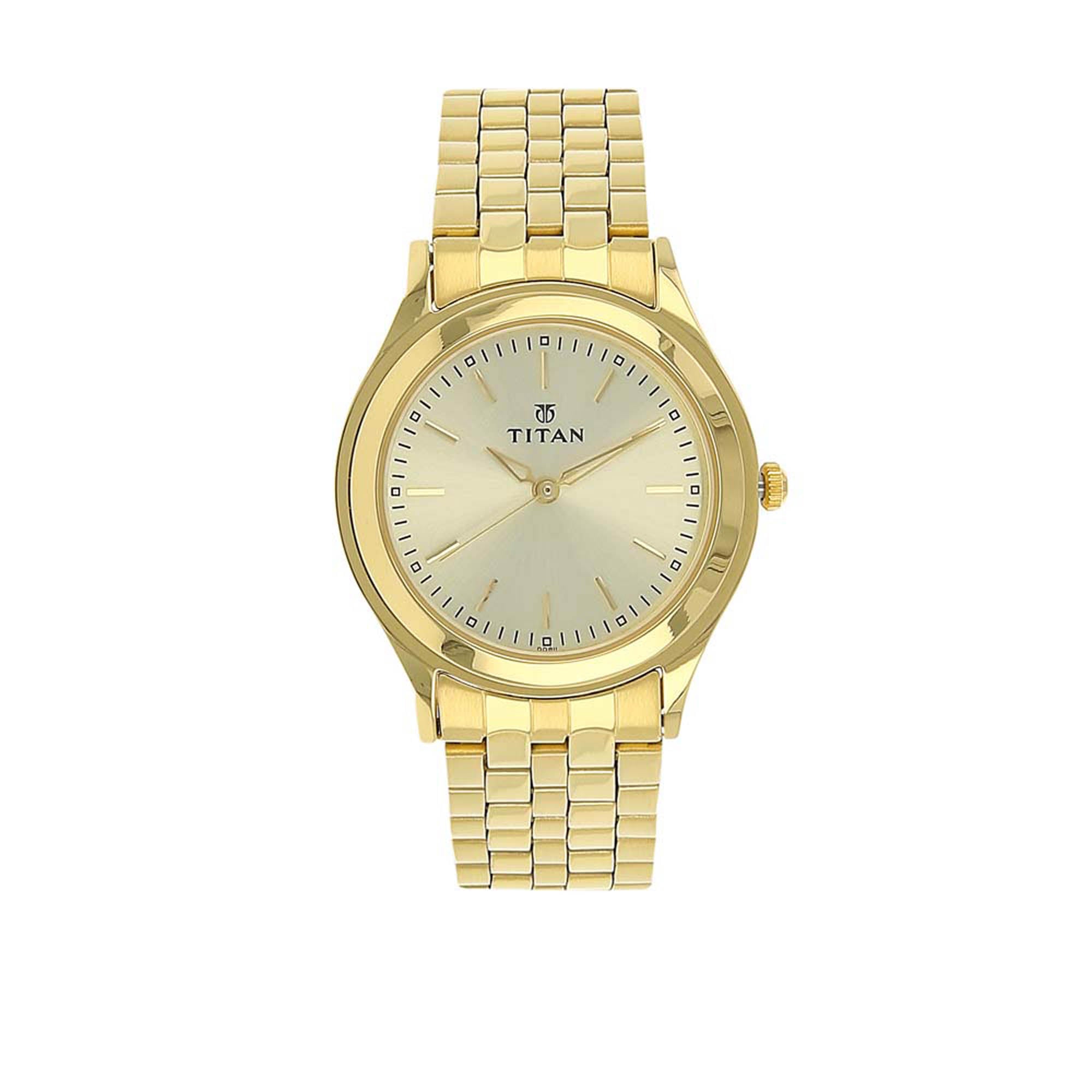 Titan Quartz Analog Champagne Dial Stainless Steel Strap Watch for Men 1648YM02