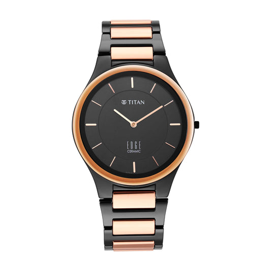 Titan Edge Ceramic Quartz in Midnight Gold with Black Dial Watch for Men 1696KC01
