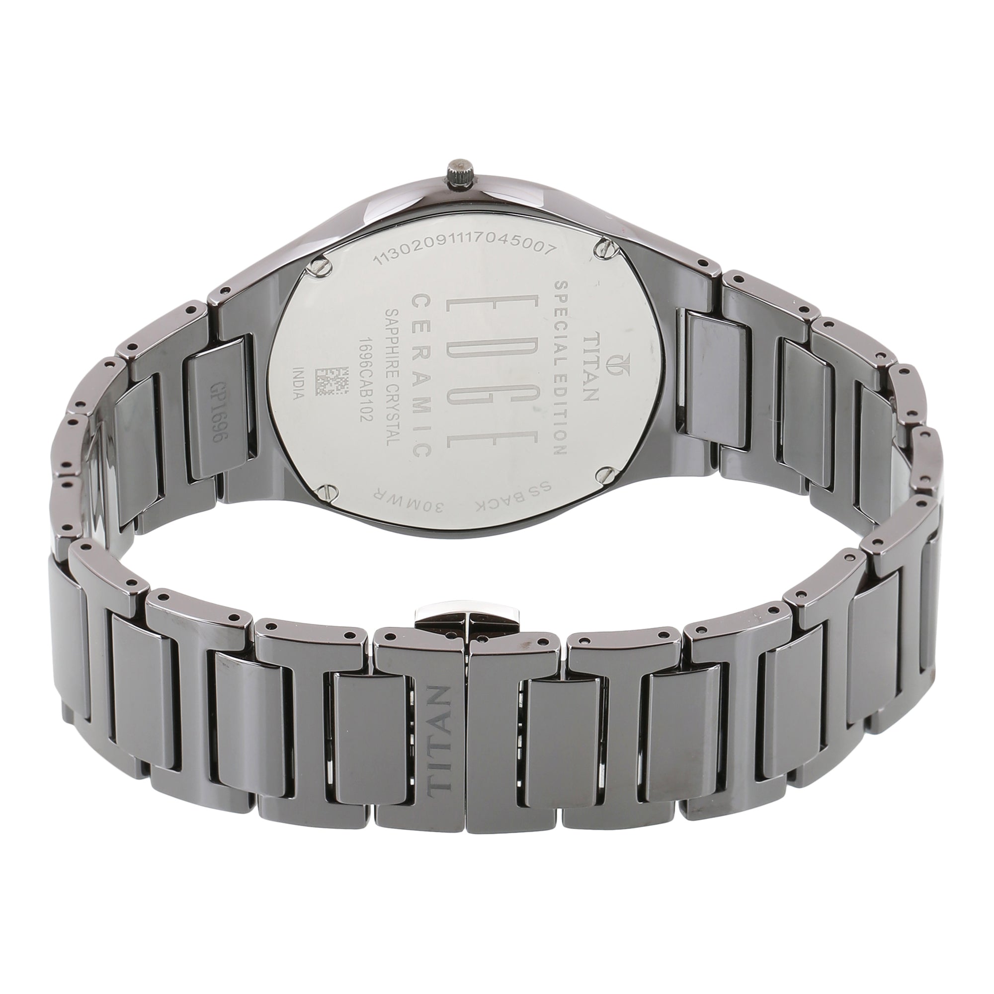 Titan Edge Ceramic Quartz Analog Silver Dial Grey Ceramic Strap Watch For Men
