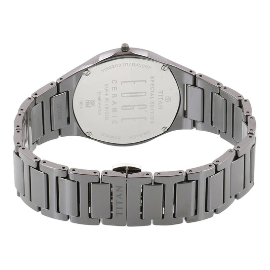 Titan Edge Ceramic Quartz Analog Silver Dial Grey Ceramic Strap Watch For Men