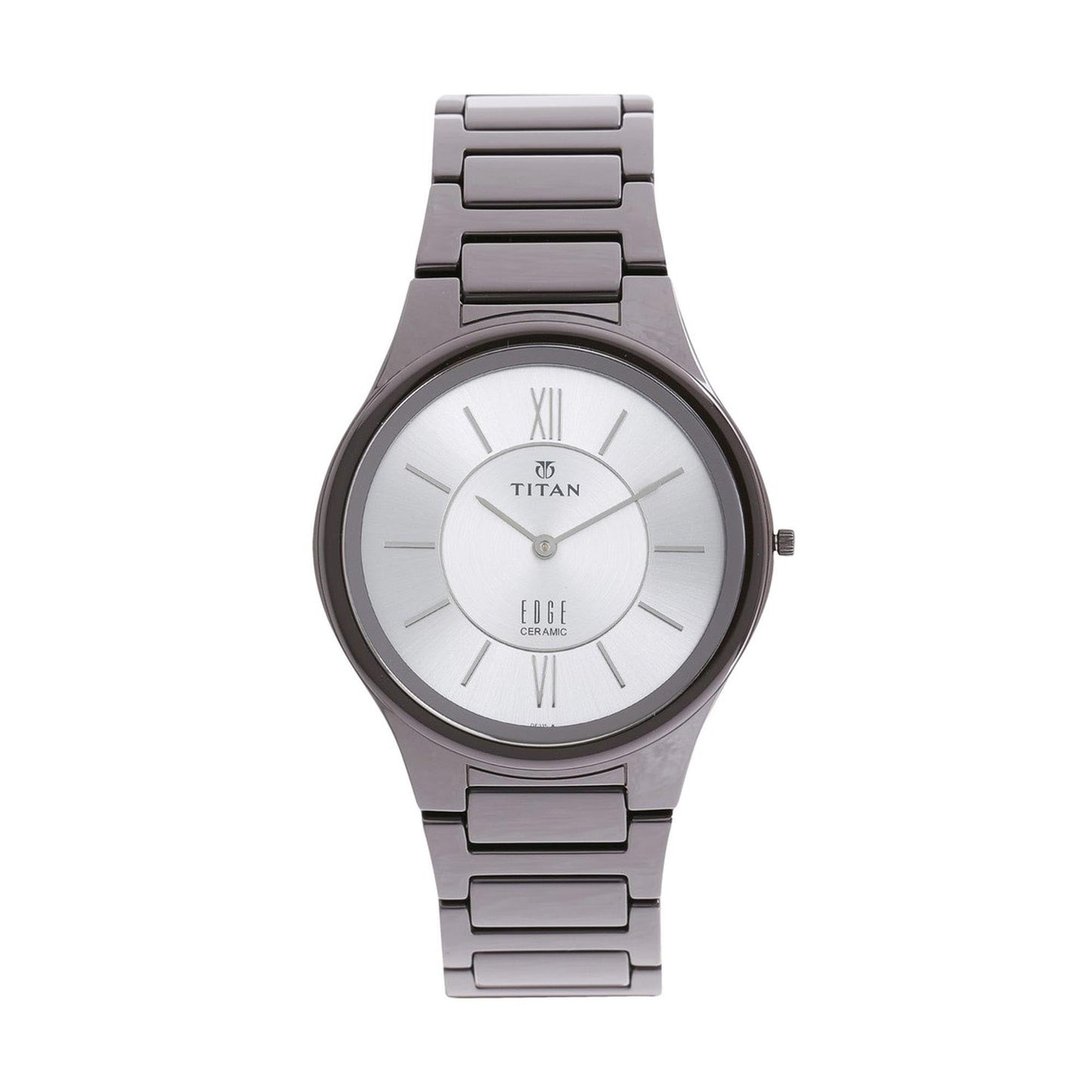 Titan Edge Ceramic Quartz Analog Silver Dial Grey Ceramic Strap Watch For Men