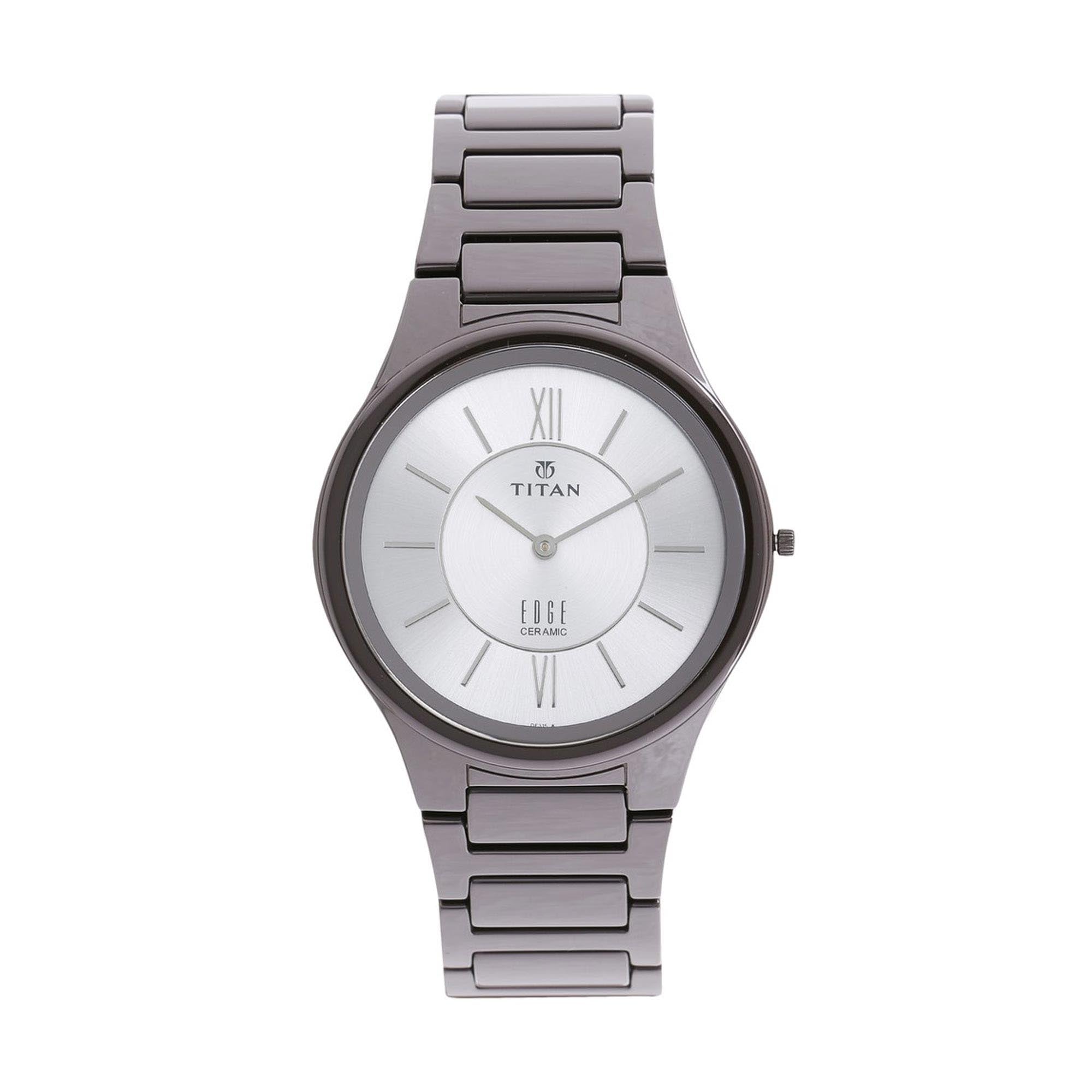 Titan Edge Ceramic Quartz Analog Silver Dial Grey Ceramic Strap Watch For Men