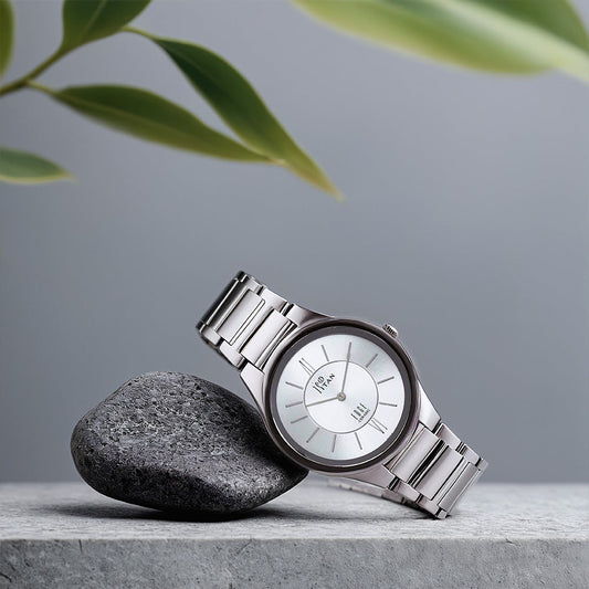 Titan Edge Ceramic Quartz Analog Silver Dial Grey Ceramic Strap Watch For Men