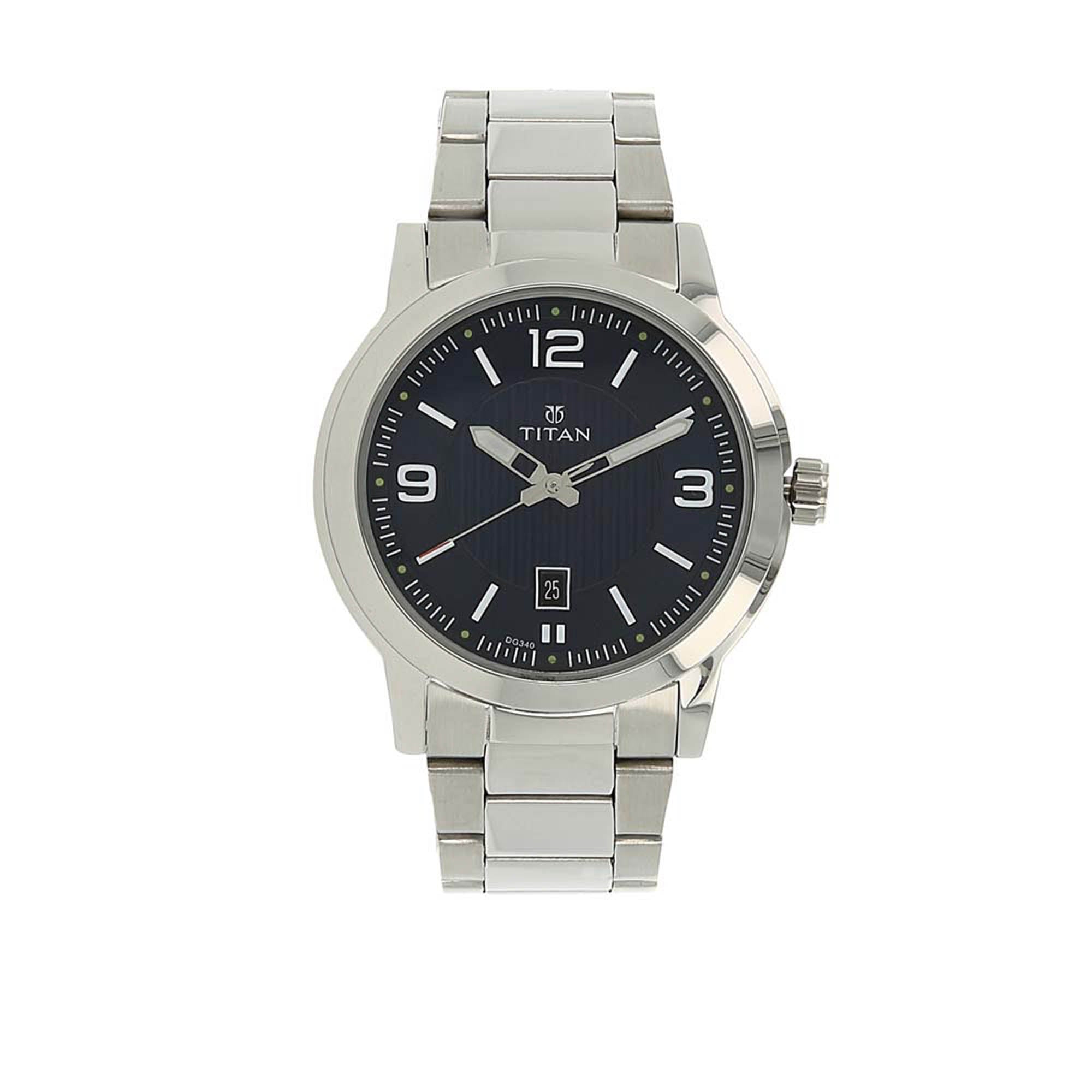Titan Men's Urban Refinement: Sleek Blue Dial with Silver Stainless Steel Strap Watch 1730SM03