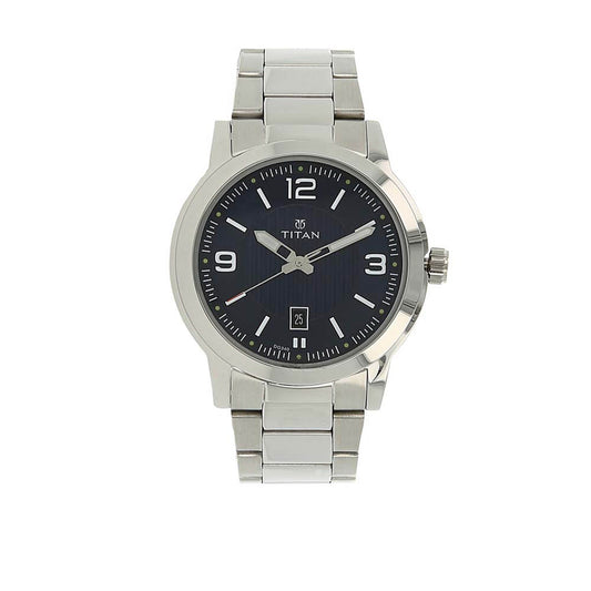 Titan Men's Urban Refinement: Sleek Blue Dial with Silver Stainless Steel Strap Watch 1730SM03
