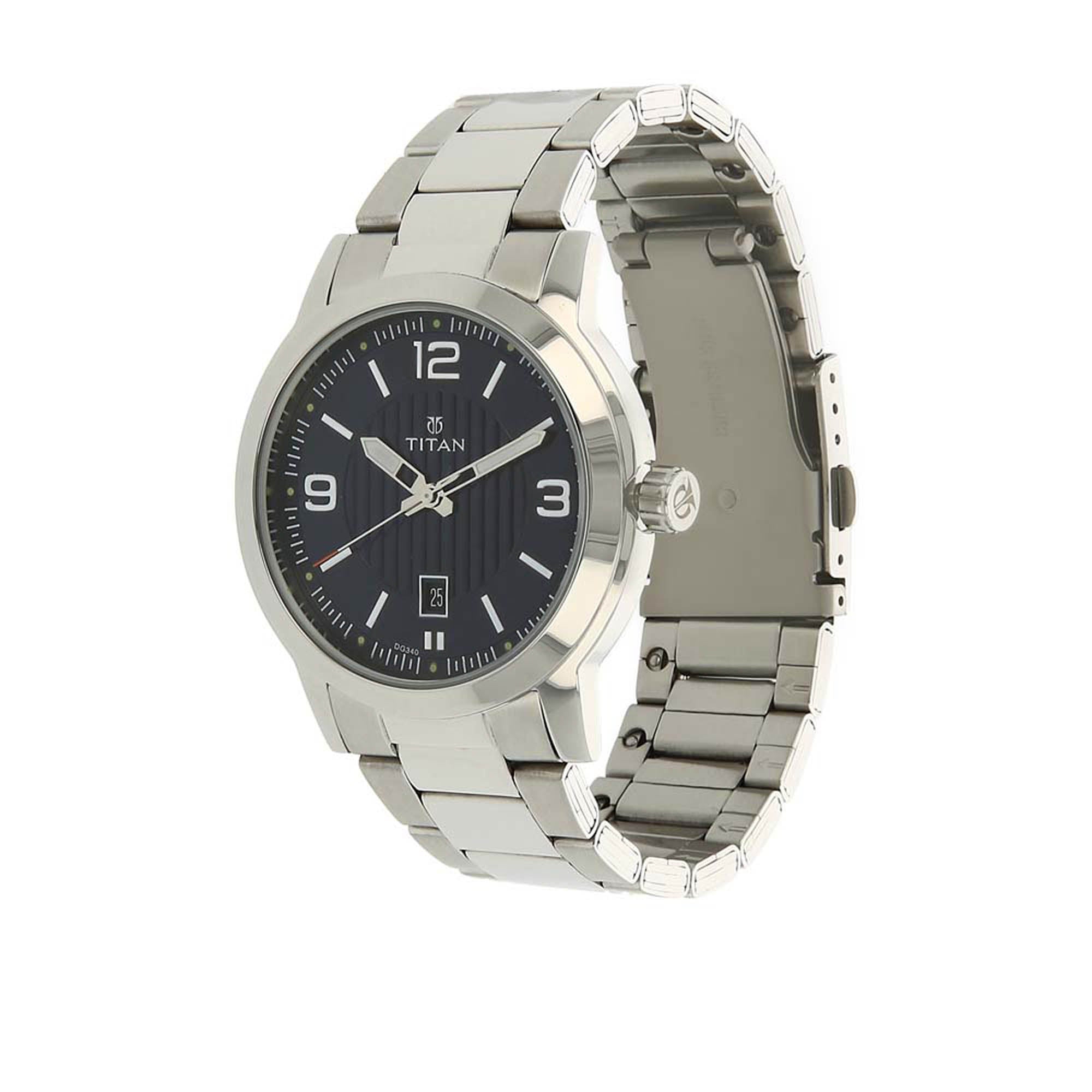Titan Men's Urban Refinement: Sleek Blue Dial with Silver Stainless Steel Strap Watch 1730SM03