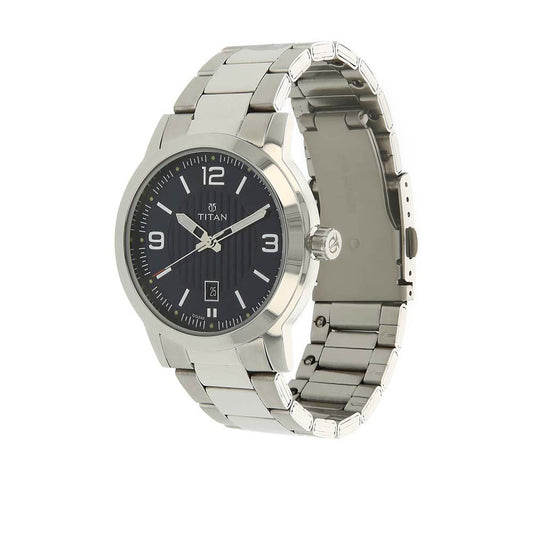 Titan Men's Urban Refinement: Sleek Blue Dial with Silver Stainless Steel Strap Watch 1730SM03