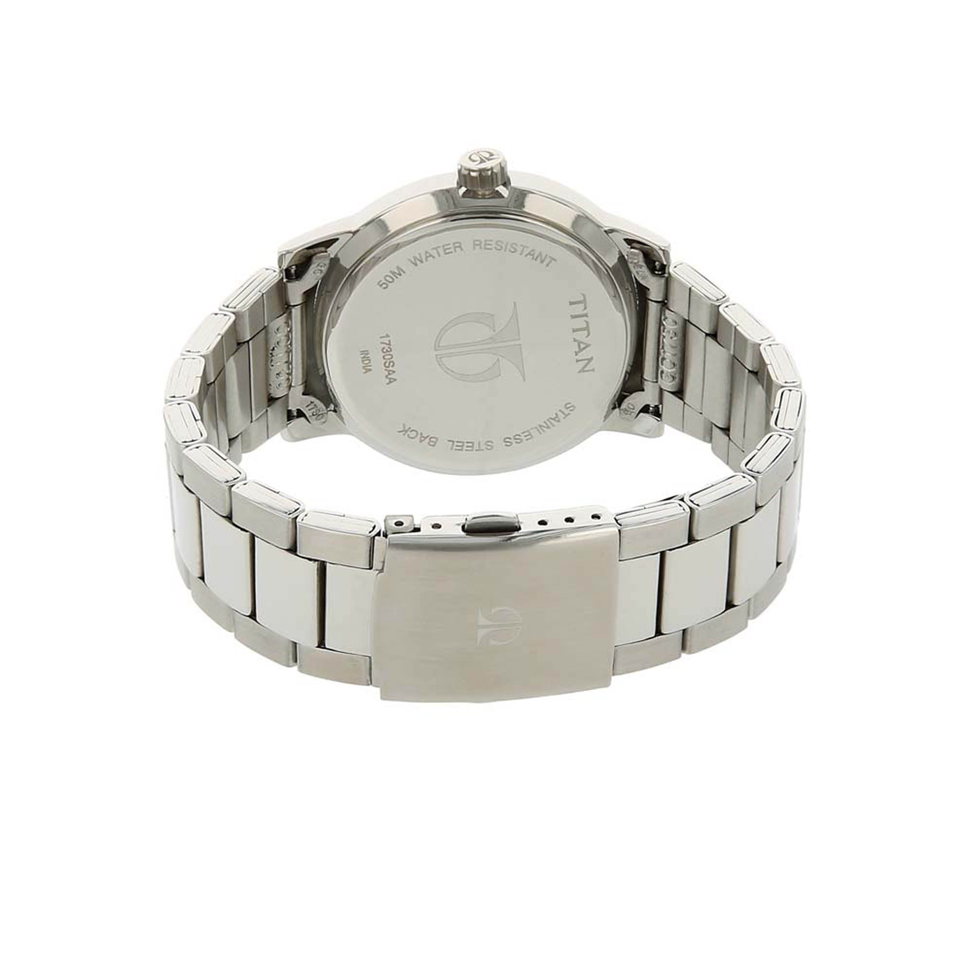 Titan Men's Urban Refinement: Sleek Blue Dial with Silver Stainless Steel Strap Watch 1730SM03