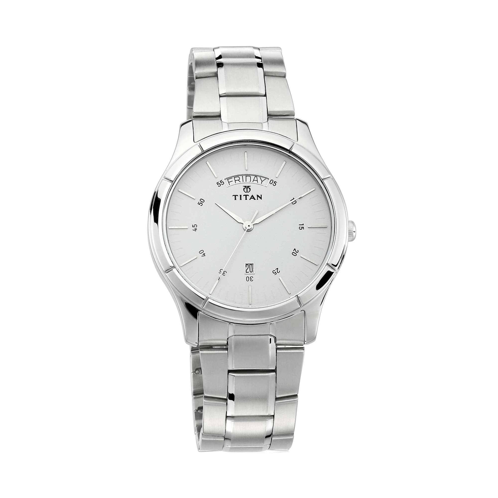 Titan Workwear White Dial Analog with Day and Date Stainless Steel Strap watch for Men 1767SM01