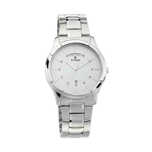 Titan Workwear White Dial Analog with Day and Date Stainless Steel Strap watch for Men 1767SM01