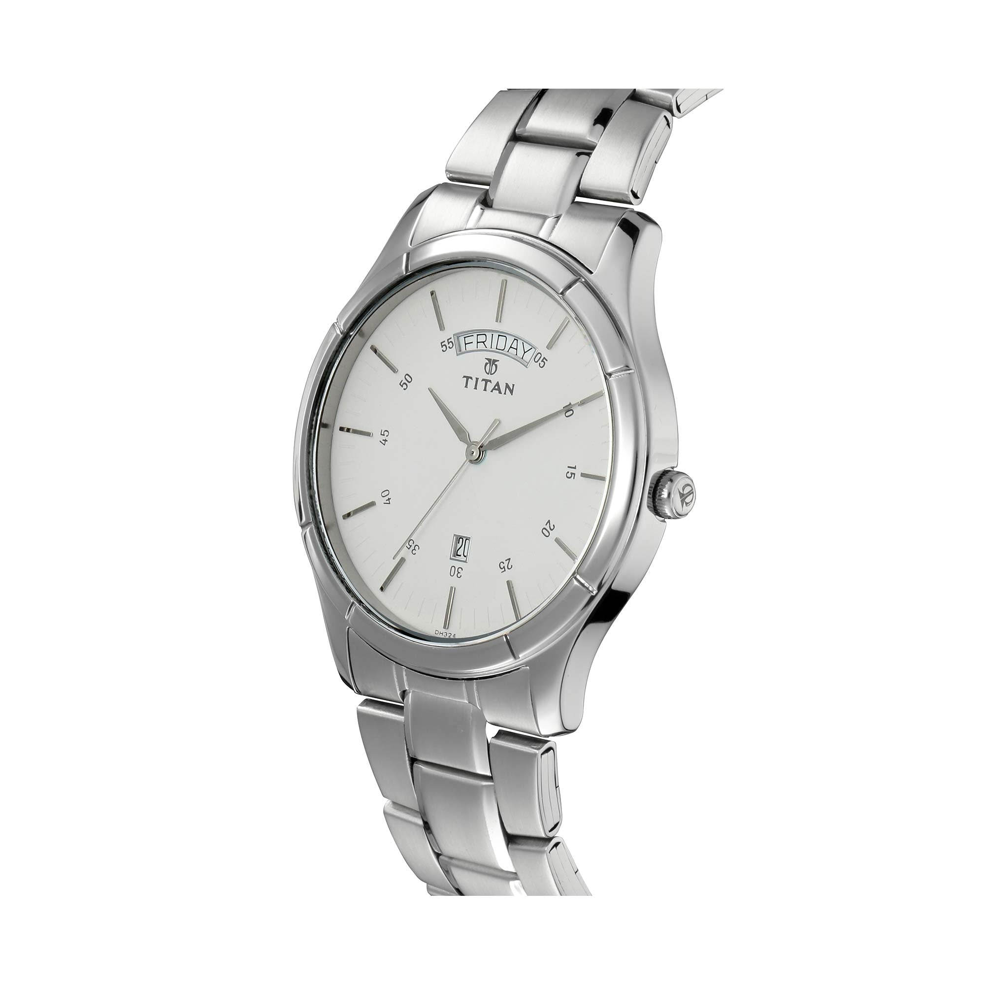 Titan Workwear White Dial Analog with Day and Date Stainless Steel Strap watch for Men 1767SM01