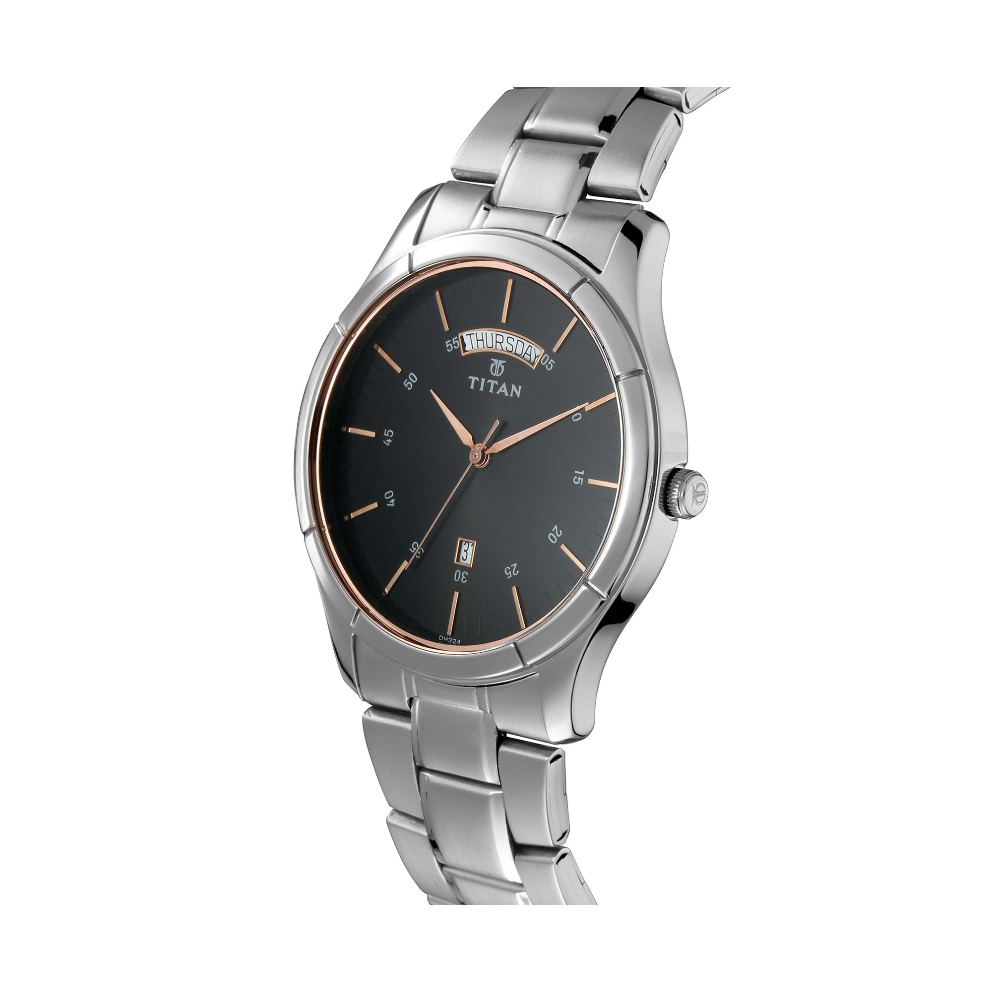 Titan Workwear Black Dial Analog with Day and Date Stainless Steel Strap watch for Men 1767SM02