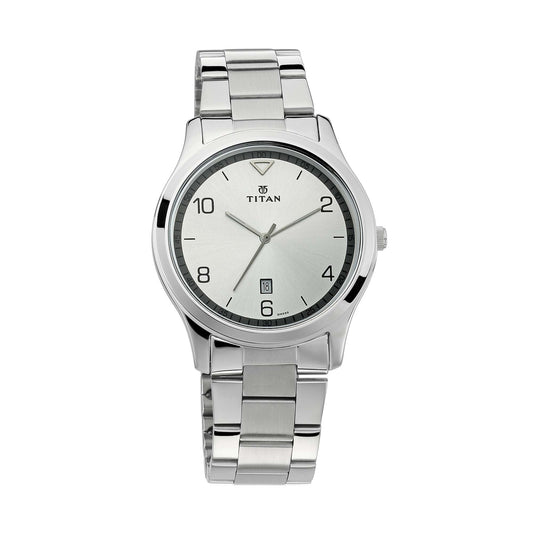 Titan Workwear White Dial Analog with Date Stainless Steel Strap watch for Men 1770SM01