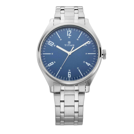Titan Workwear Blue Dial Analog Metal Strap Watch for Men 1802SM02