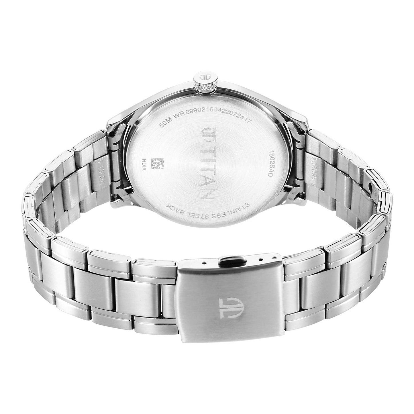 Titan Quartz Analog Silver White Dial Metal Strap Watch for Men