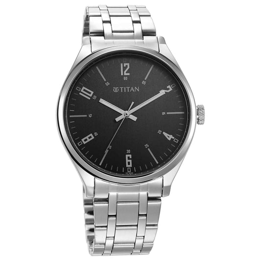 Titan Wrist Wit Quartz Analog Grey Dial Stainless Steel Strap Watch for Men