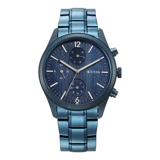 Titan Neo Splash Blue Dial Multi Stainless Steel Strap Watch for Men 1805QM07