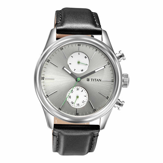 Titan Quartz Analog Leather Strap Watch for Men 1805SL09
