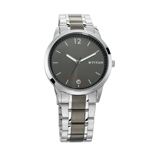 Titan Workwear Anthracite Dial Analog with Date Stainless Steel Strap watch for Men 1806KM01
