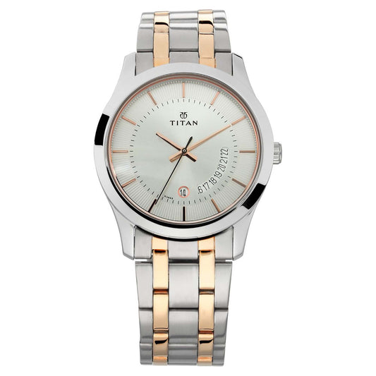 Titan Quartz Analog with Date Silver Dial Stainless Steel Strap Watch for Men 1823KM01