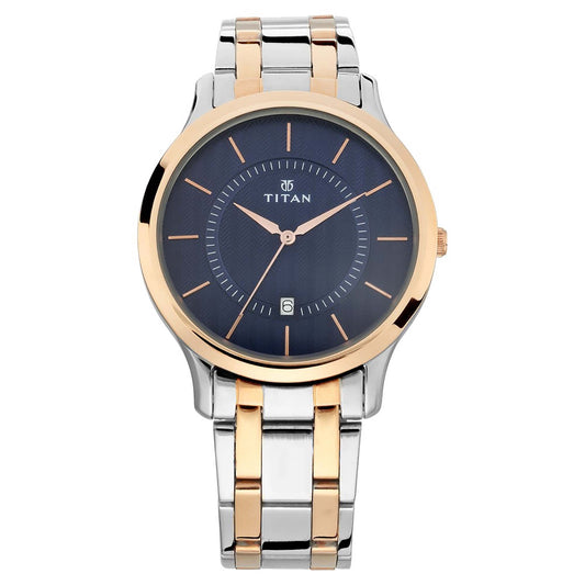 Titan Quartz Analog with Date Blue Dial Stainless Steel Strap Watch for Men 1825KM01