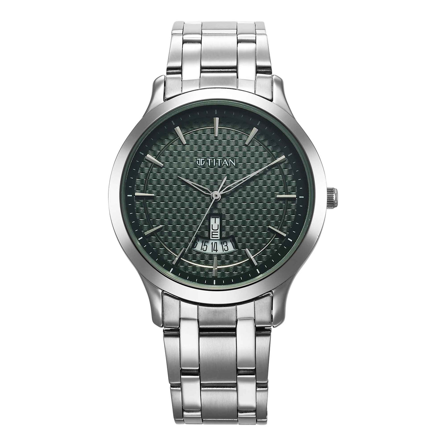 Titan Karishma Quartz Analog Green Dial Silver Stainless Steel Strap Watch For Men