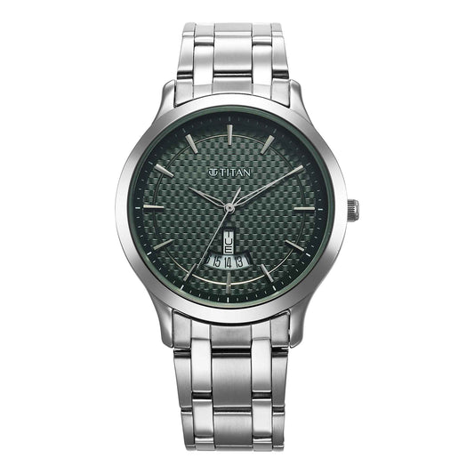Titan Karishma Quartz Analog Green Dial Silver Stainless Steel Strap Watch For Men
