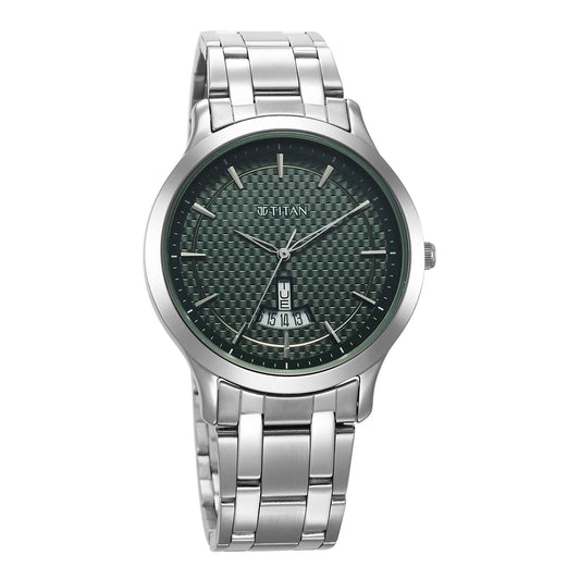 Titan Karishma Quartz Analog Green Dial Silver Stainless Steel Strap Watch For Men