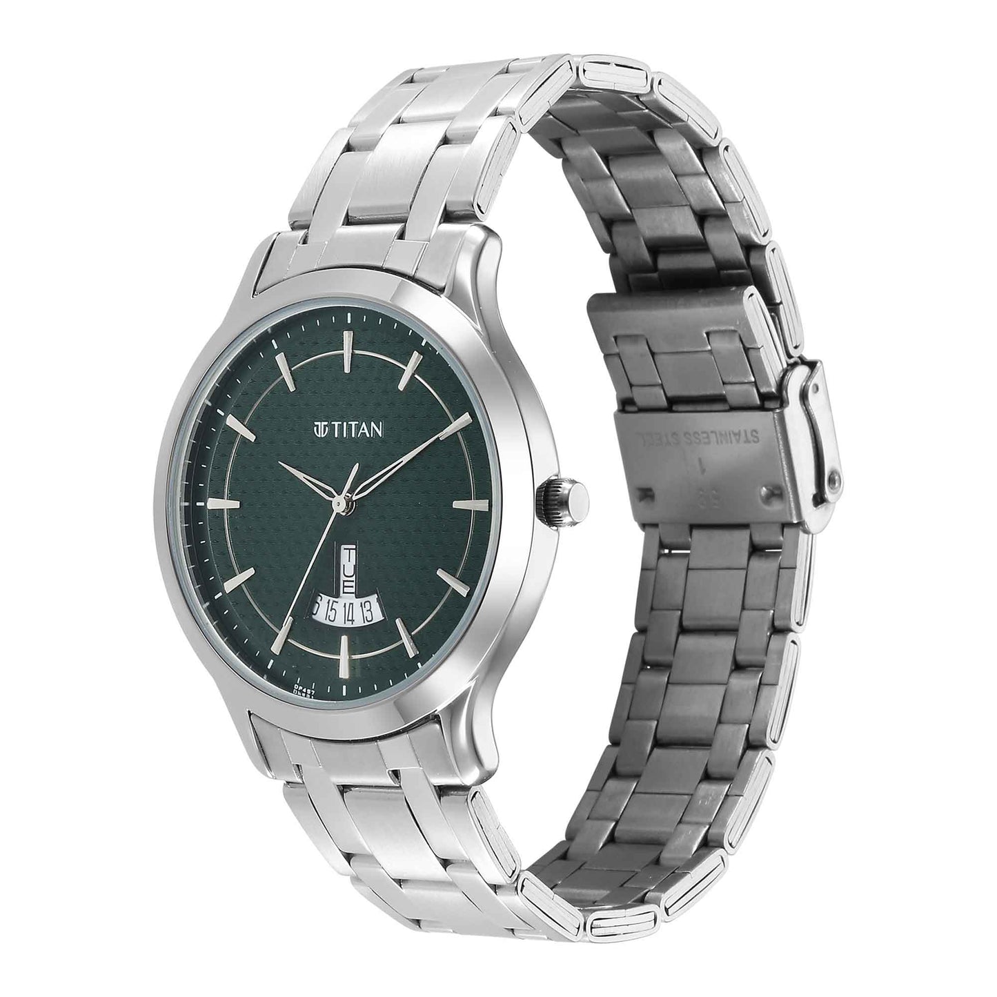 Titan Karishma Quartz Analog Green Dial Silver Stainless Steel Strap Watch For Men