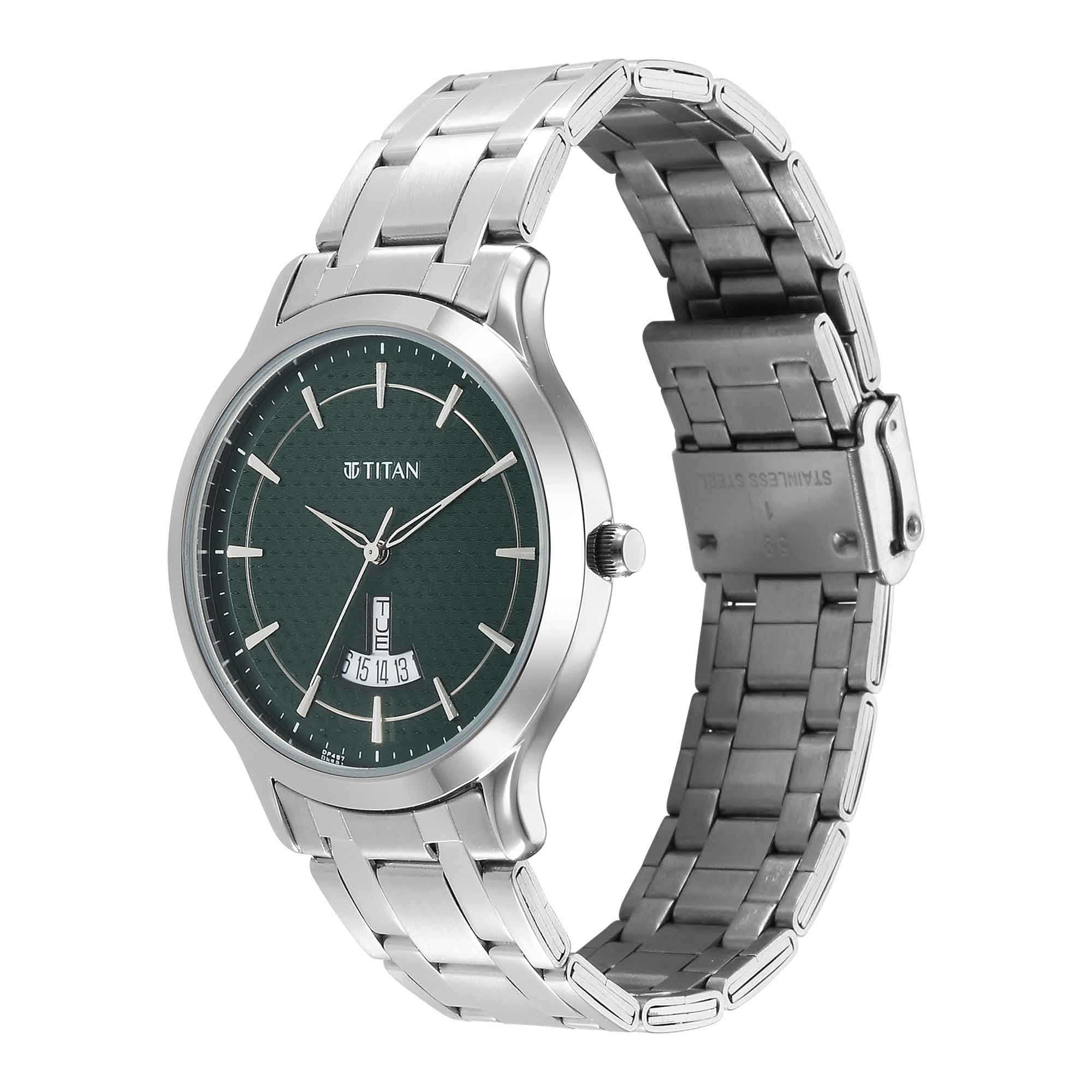 Titan Karishma Quartz Analog Green Dial Silver Stainless Steel Strap Watch For Men