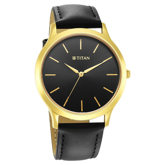 Titan Karishma Radiance Black Dial Analog Leather Strap watch for Men 1825YL03
